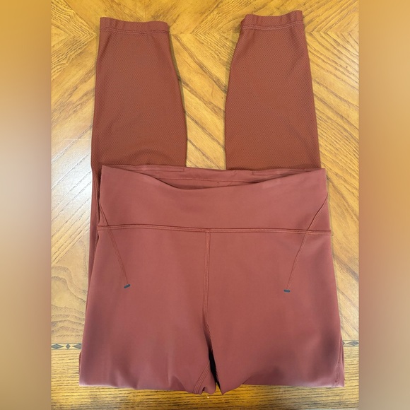 Lululemon high rise tight leggings rust color with mesh at bottom - Picture 3 of 3